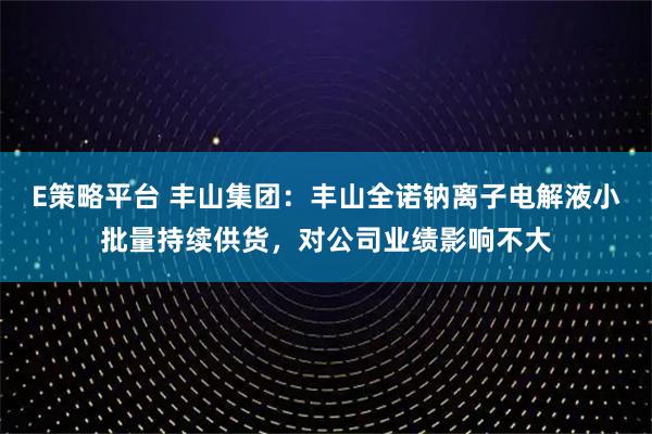 E策略平台 丰山集团：丰山全诺钠离子电解液小批量持续供货，对公司业绩影响不大